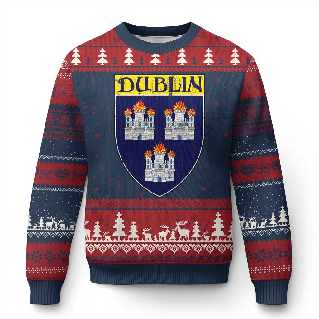 Dublin Ireland Ugly Christmas Sweater The Coat of Arms of Dublin Three Burning Castles