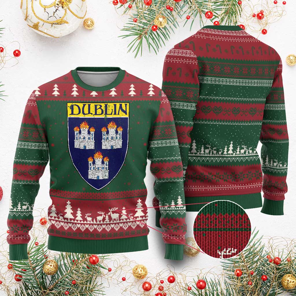 Dublin Ireland Ugly Christmas Sweater The Coat of Arms of Dublin Three Burning Castles