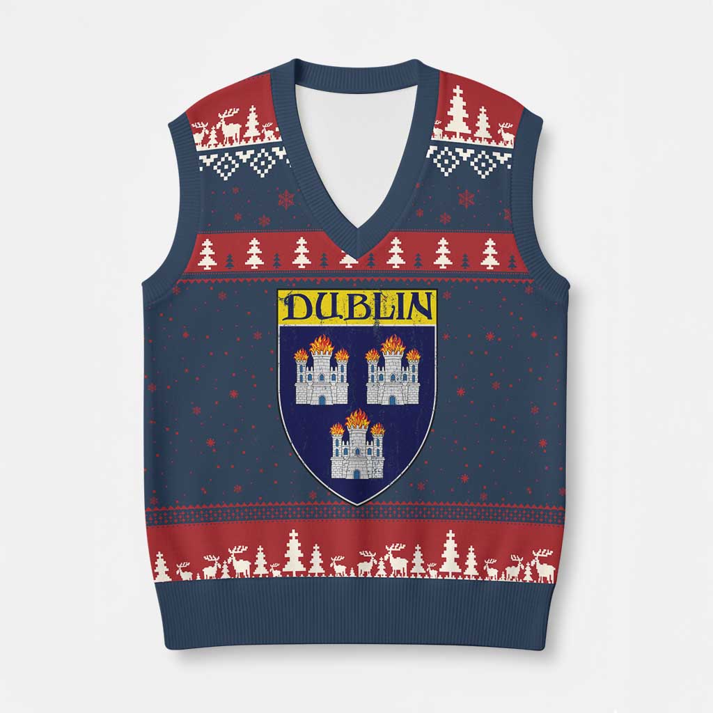 Dublin Ireland V-Neck Knit Sweater Vest The Coat of Arms of Dublin Three Burning Castles
