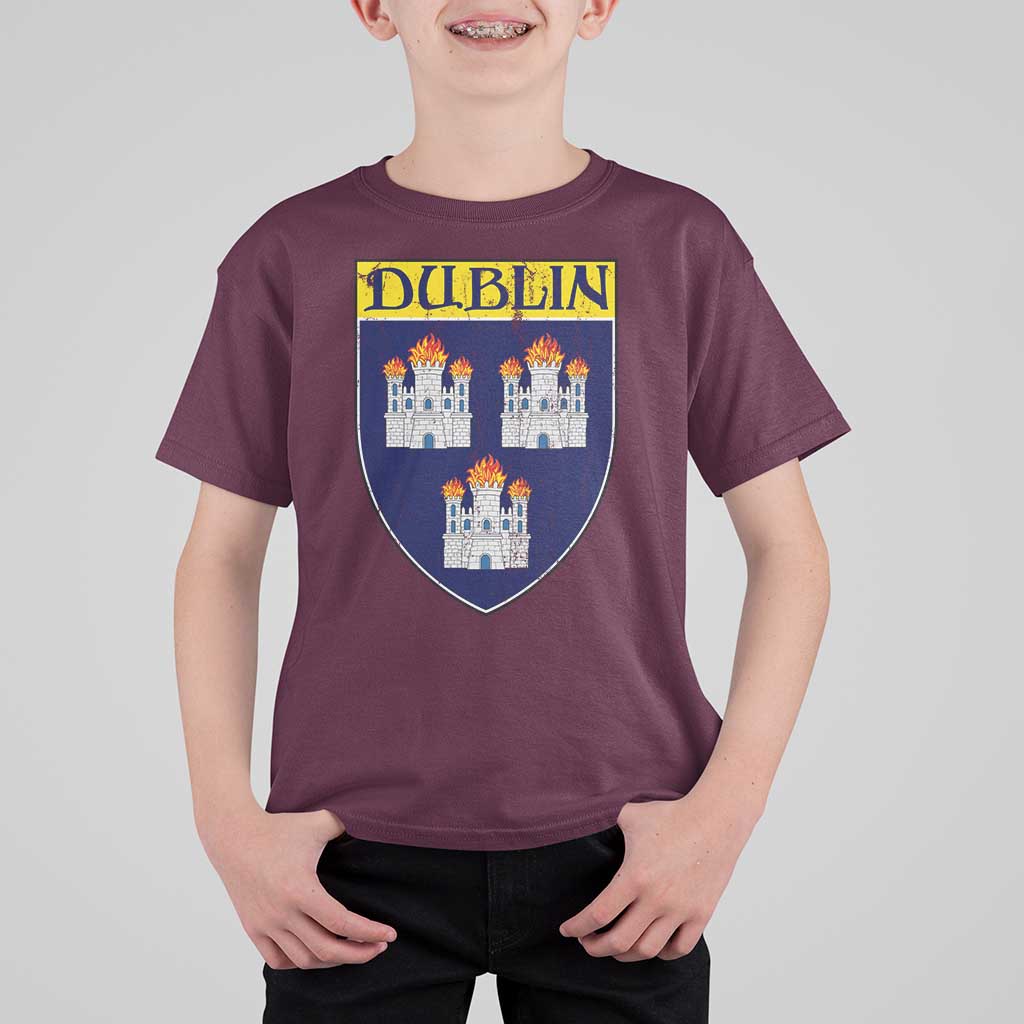 Dublin Ireland T Shirt For Kid The Coat of Arms of Dublin Three Burning Castles