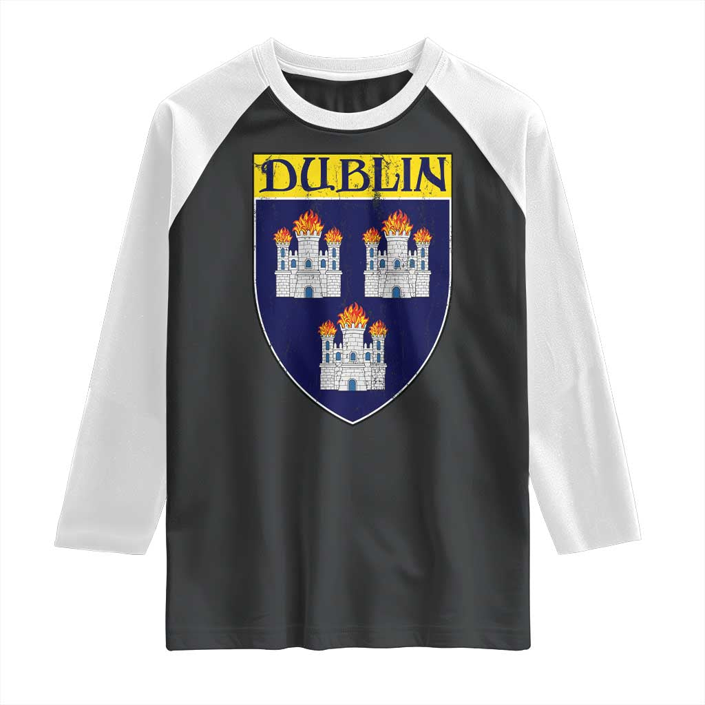 Dublin Ireland Raglan Shirt The Coat of Arms of Dublin Three Burning Castles
