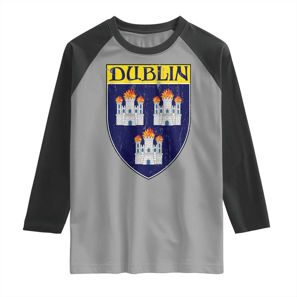 Dublin Ireland Raglan Shirt The Coat of Arms of Dublin Three Burning Castles