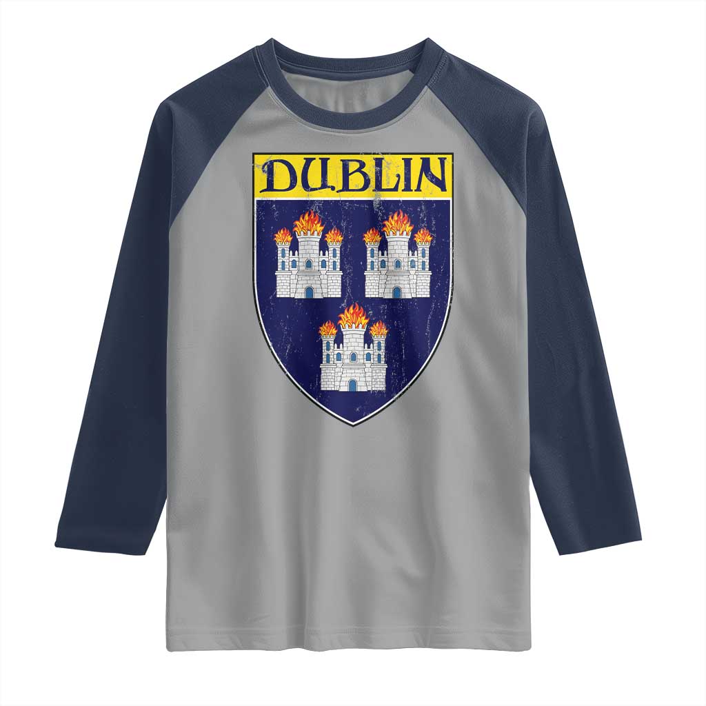 Dublin Ireland Raglan Shirt The Coat of Arms of Dublin Three Burning Castles