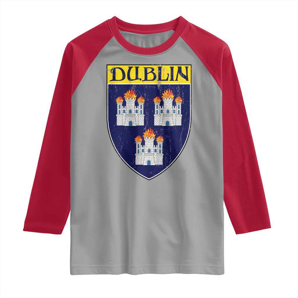 Dublin Ireland Raglan Shirt The Coat of Arms of Dublin Three Burning Castles