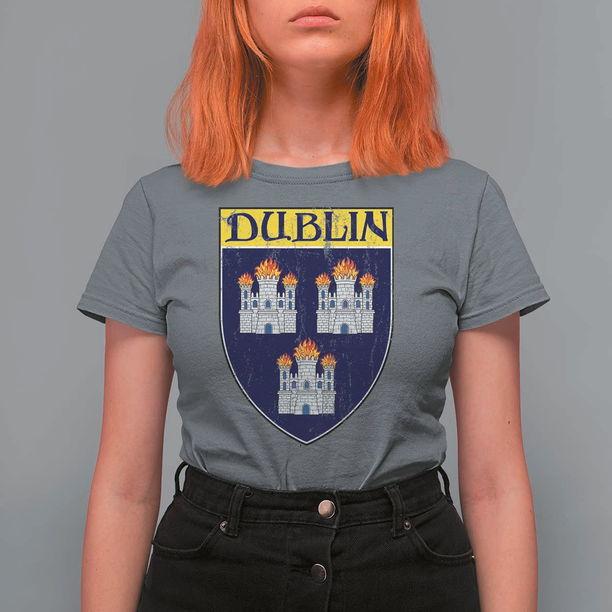 Dublin Ireland T Shirt For Women The Coat of Arms of Dublin Three Burning Castles