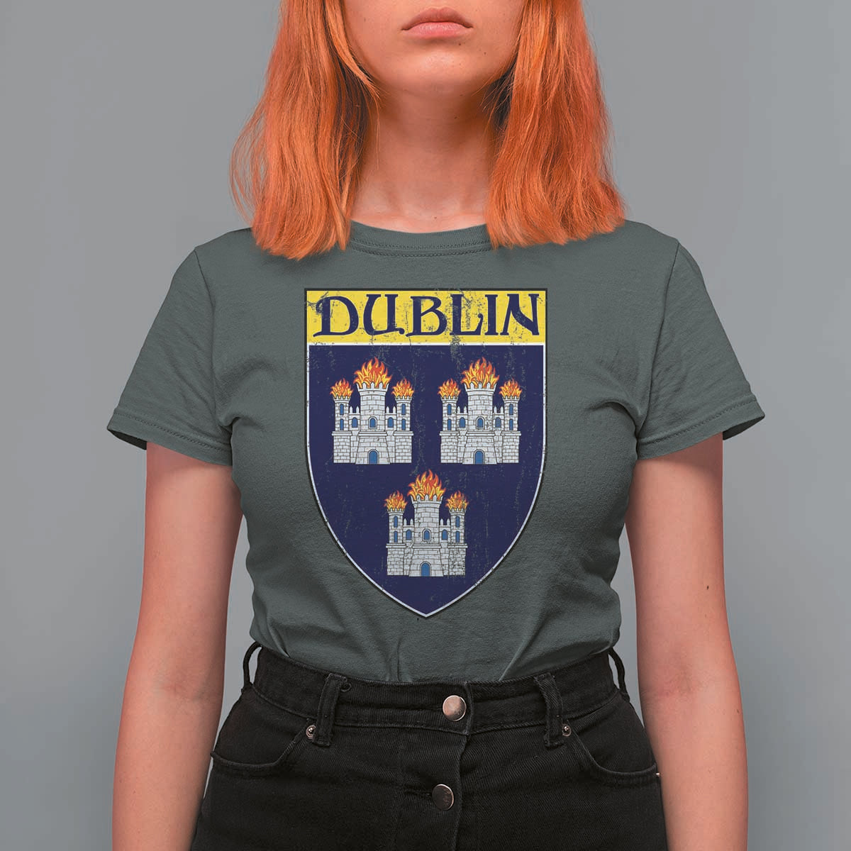 Dublin Ireland T Shirt For Women The Coat of Arms of Dublin Three Burning Castles