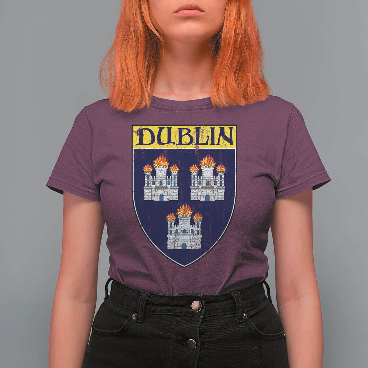 Dublin Ireland T Shirt For Women The Coat of Arms of Dublin Three Burning Castles