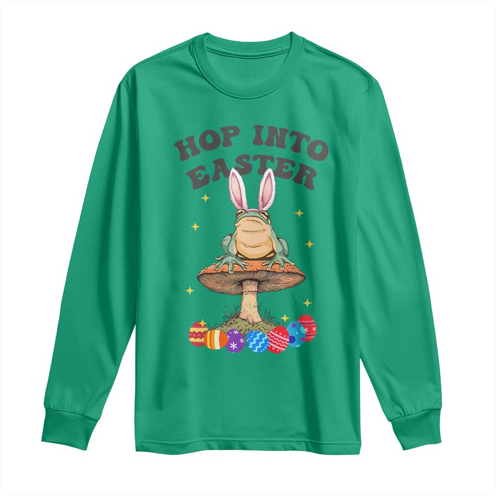 Funny Hop Into Easter Long Sleeve Shirt Easter Day Frog Bunny Egg