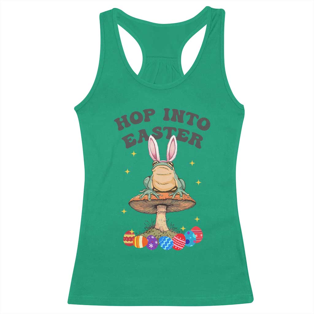 Funny Hop Into Easter Racerback Tank Top Easter Day Frog Bunny Egg