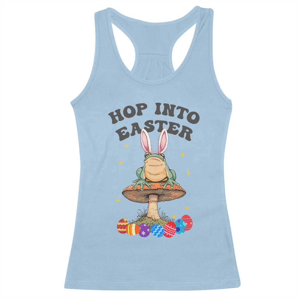 Funny Hop Into Easter Racerback Tank Top Easter Day Frog Bunny Egg