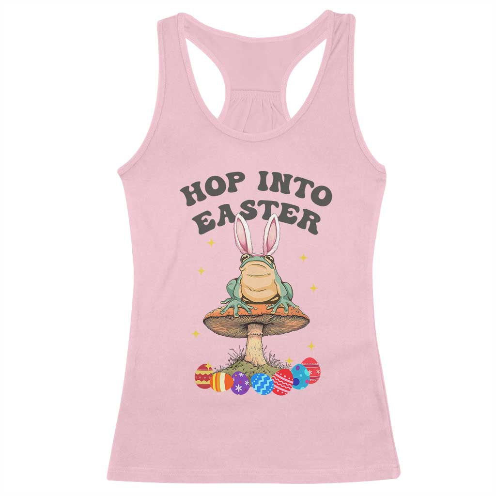Funny Hop Into Easter Racerback Tank Top Easter Day Frog Bunny Egg
