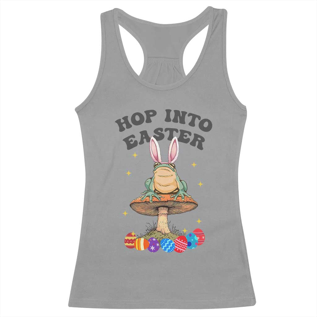 Funny Hop Into Easter Racerback Tank Top Easter Day Frog Bunny Egg