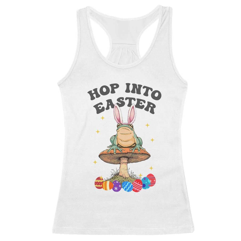 Funny Hop Into Easter Racerback Tank Top Easter Day Frog Bunny Egg