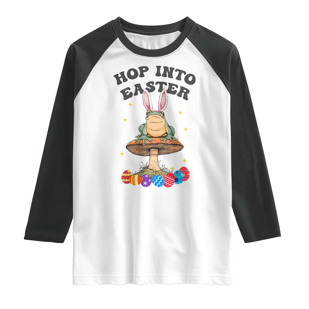 Funny Hop Into Easter Raglan Shirt Easter Day Frog Bunny Egg