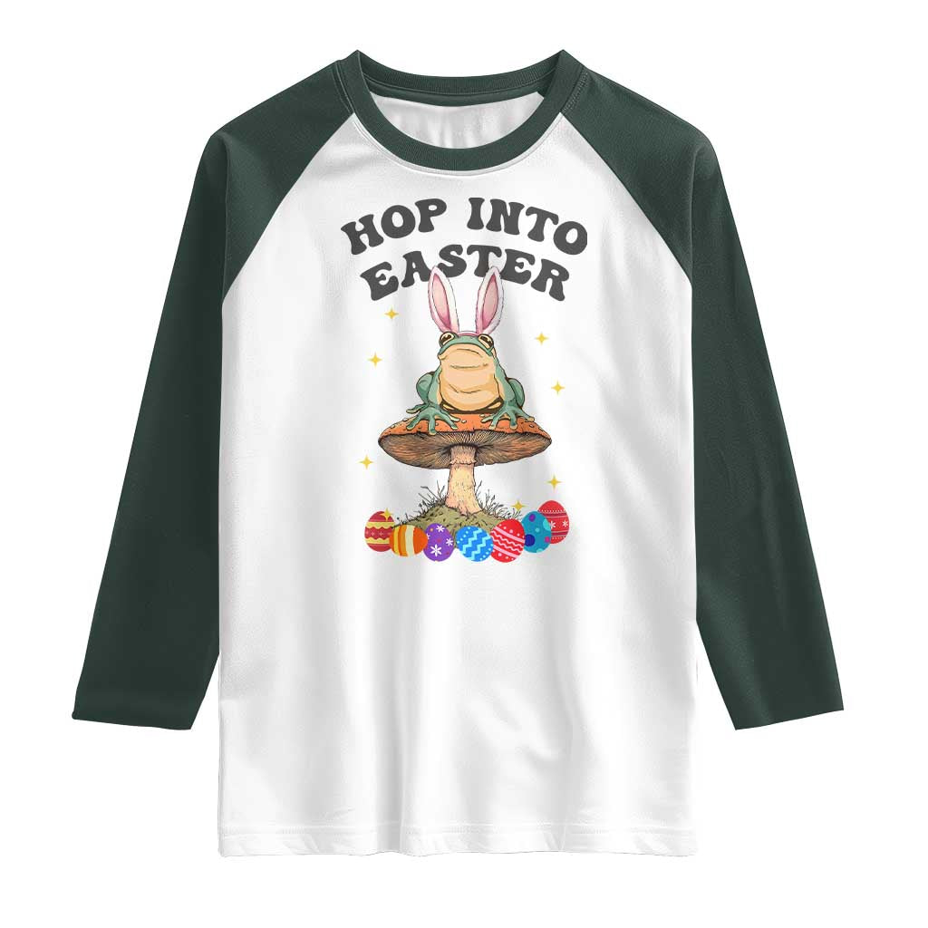 Funny Hop Into Easter Raglan Shirt Easter Day Frog Bunny Egg
