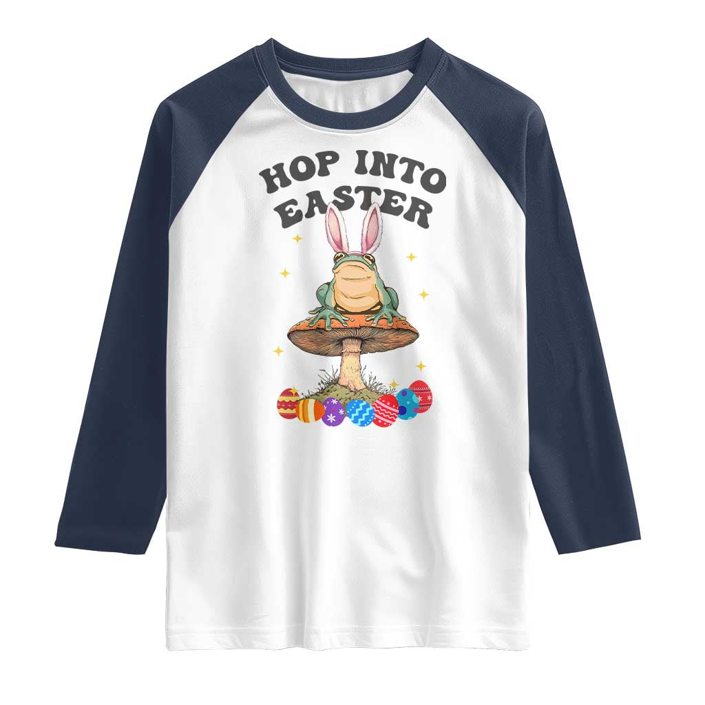 Funny Hop Into Easter Raglan Shirt Easter Day Frog Bunny Egg