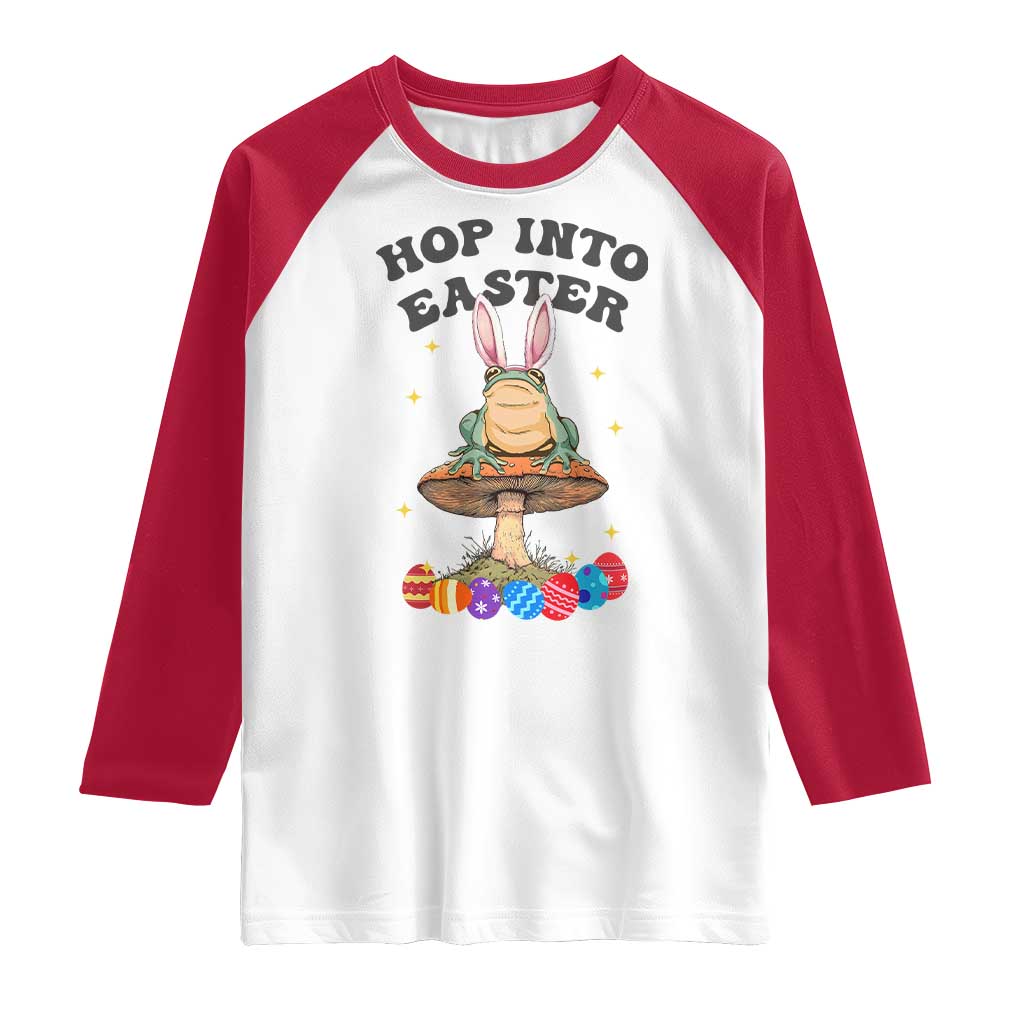 Funny Hop Into Easter Raglan Shirt Easter Day Frog Bunny Egg