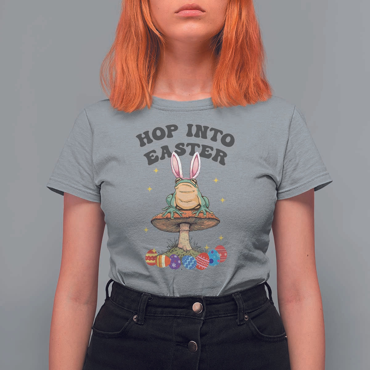 Funny Hop Into Easter T Shirt For Women Easter Day Frog Bunny Egg