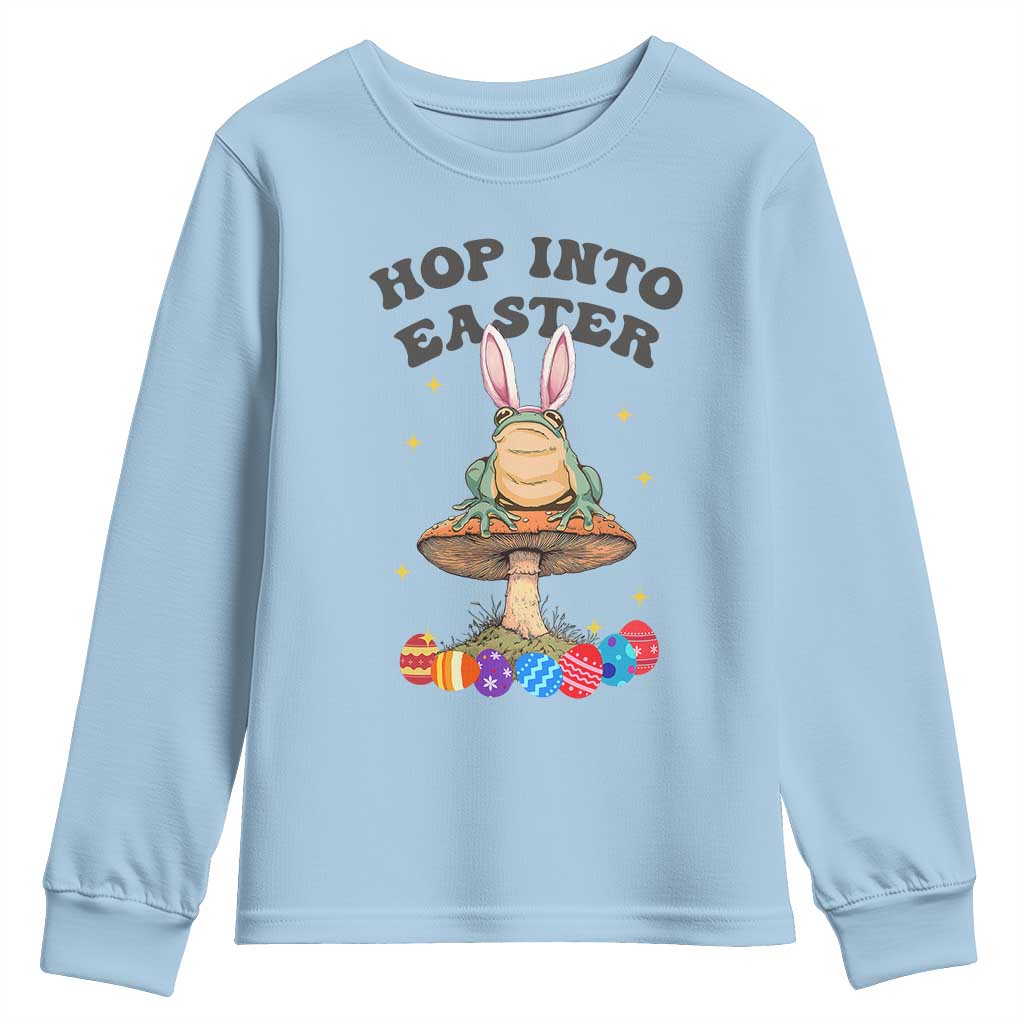Funny Hop Into Easter Youth Sweatshirt Easter Day Frog Bunny Egg