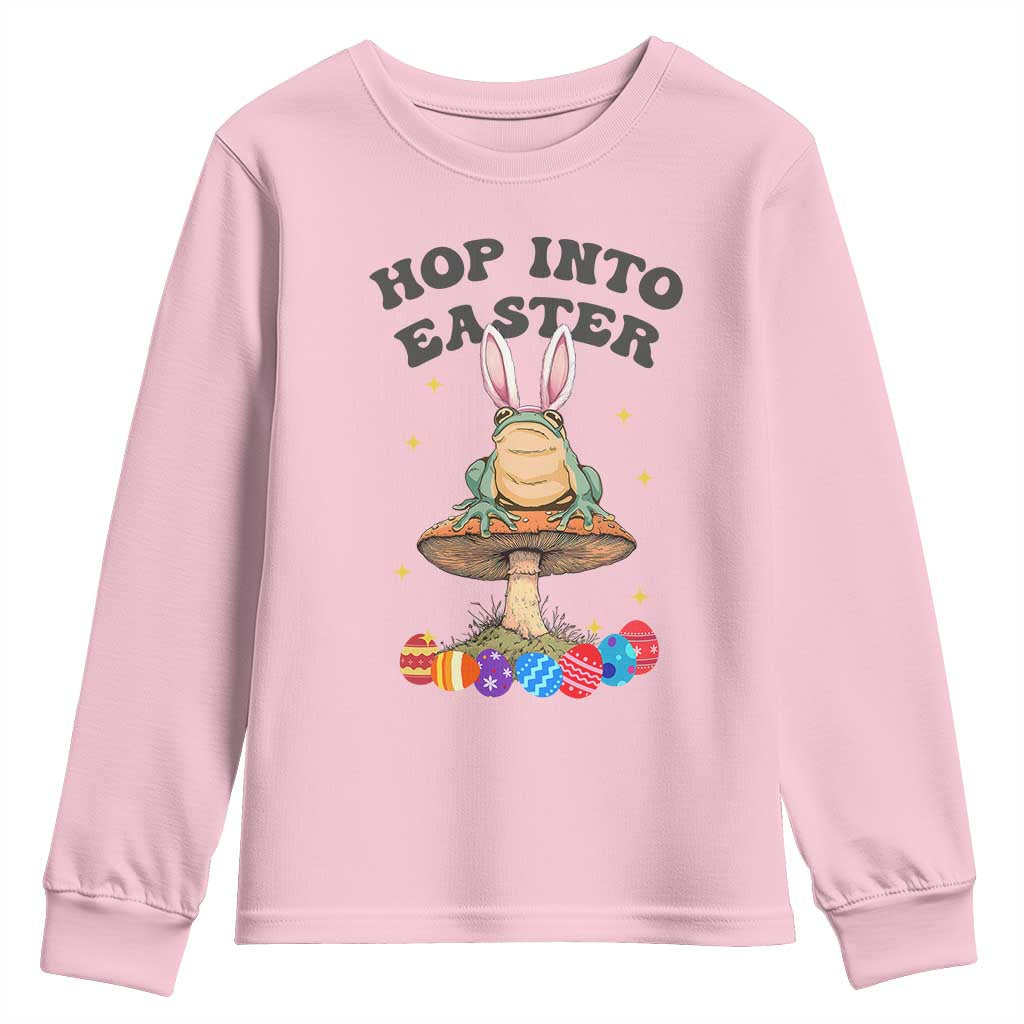 Funny Hop Into Easter Youth Sweatshirt Easter Day Frog Bunny Egg