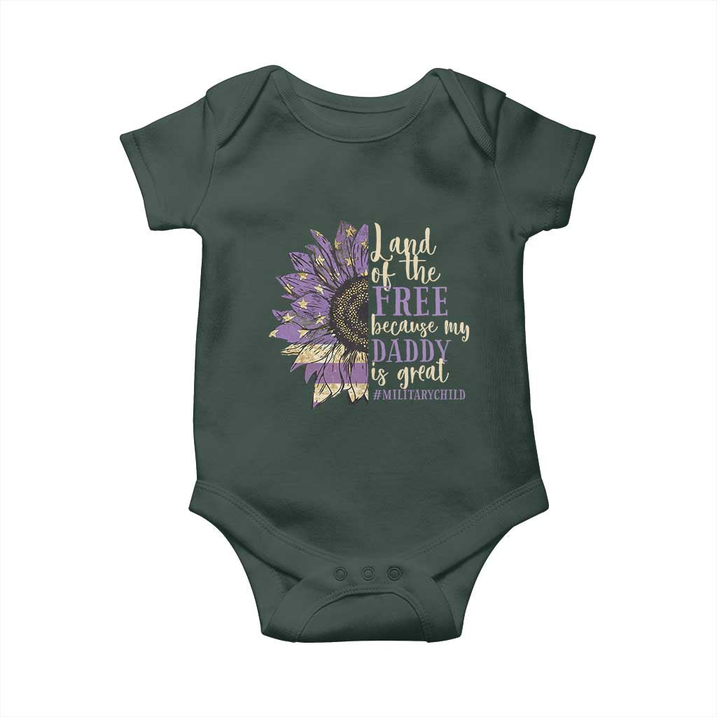 Military Child Month Baby Onesie Land Of The Free Because My Daddy Is Great Purple Sunflower