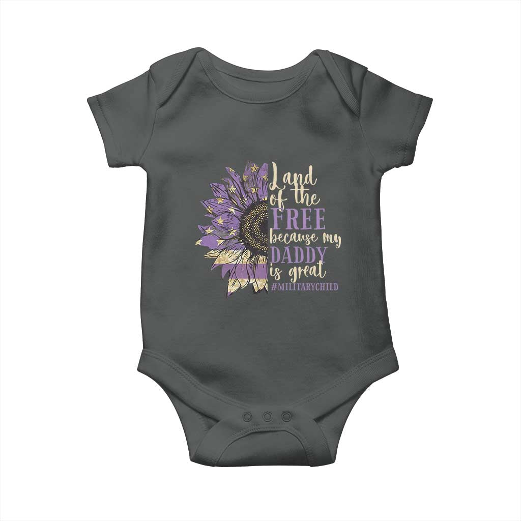 Military Child Month Baby Onesie Land Of The Free Because My Daddy Is Great Purple Sunflower