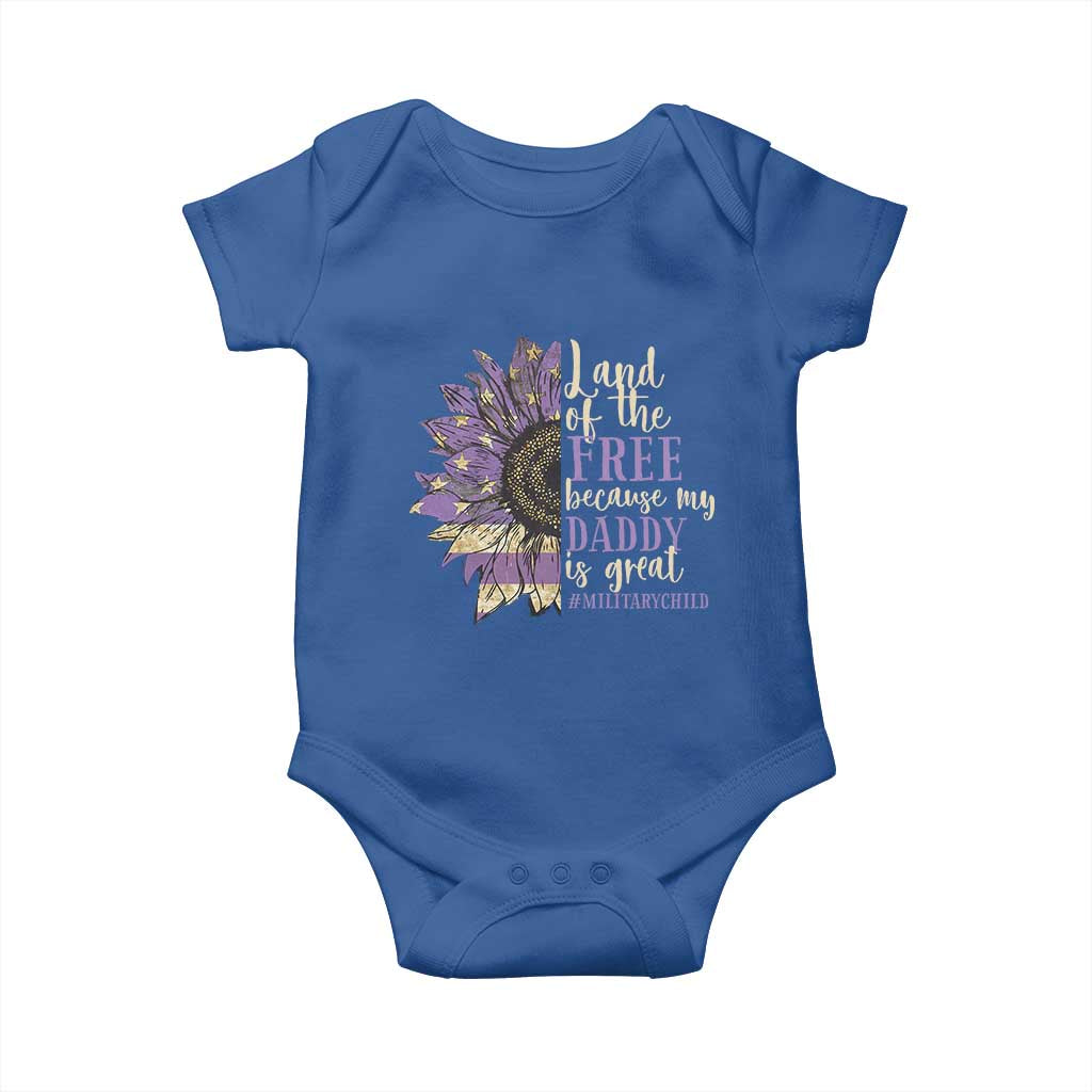 Military Child Month Baby Onesie Land Of The Free Because My Daddy Is Great Purple Sunflower