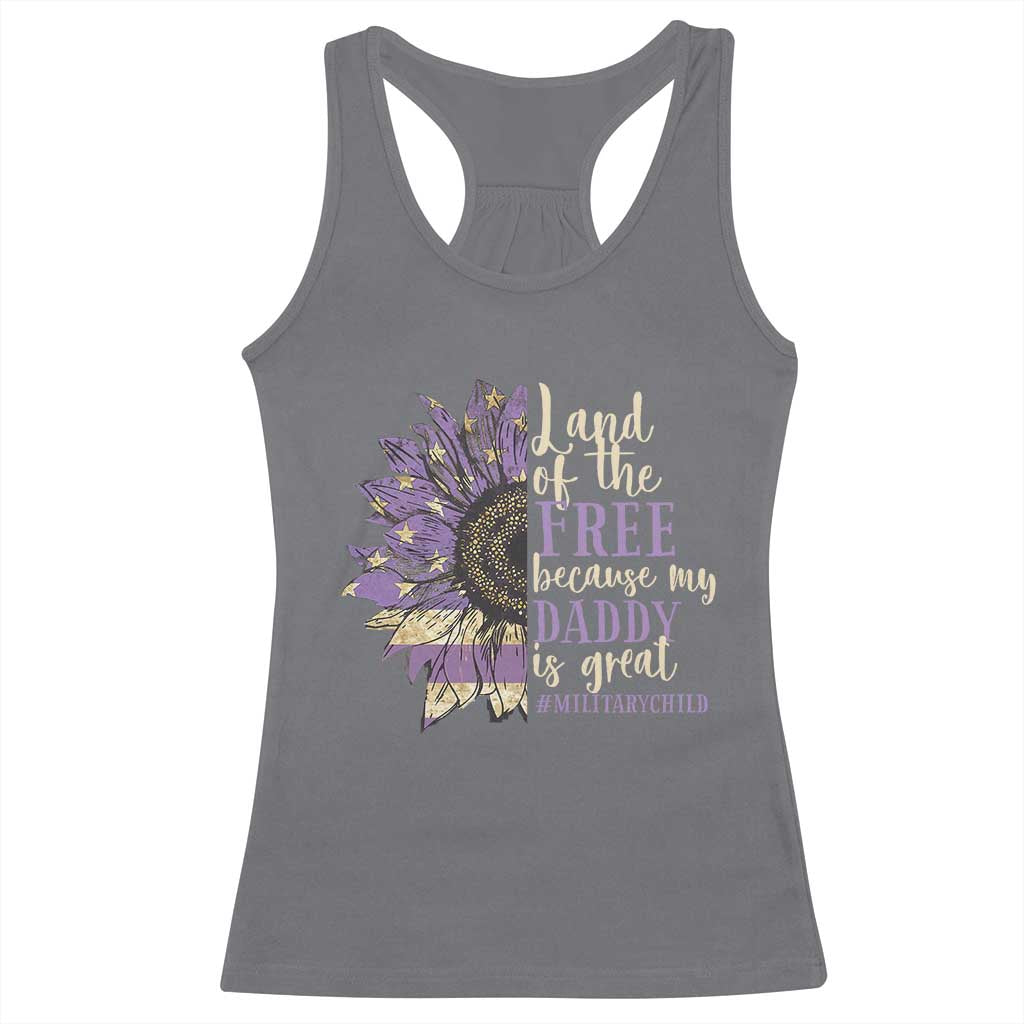 Military Child Month Racerback Tank Top Land Of The Free Because My Daddy Is Great Purple Sunflower