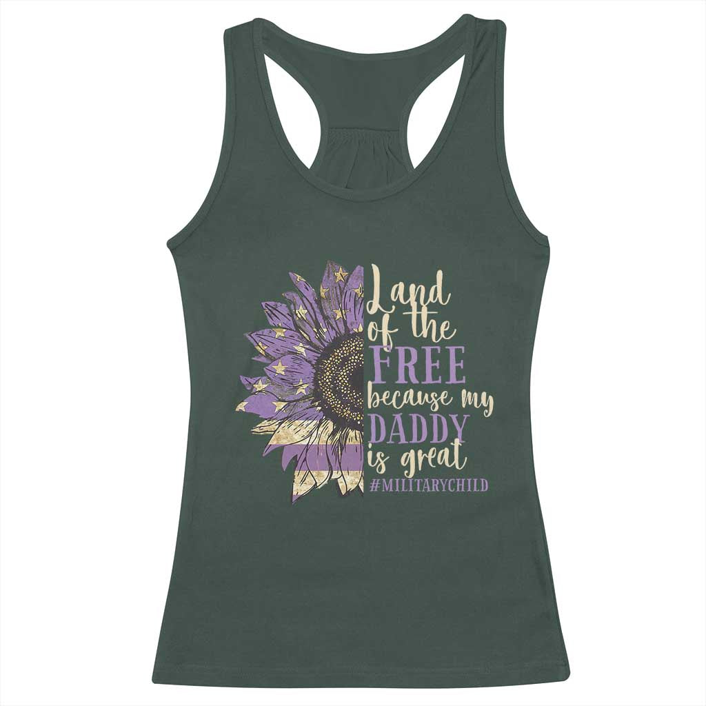Military Child Month Racerback Tank Top Land Of The Free Because My Daddy Is Great Purple Sunflower