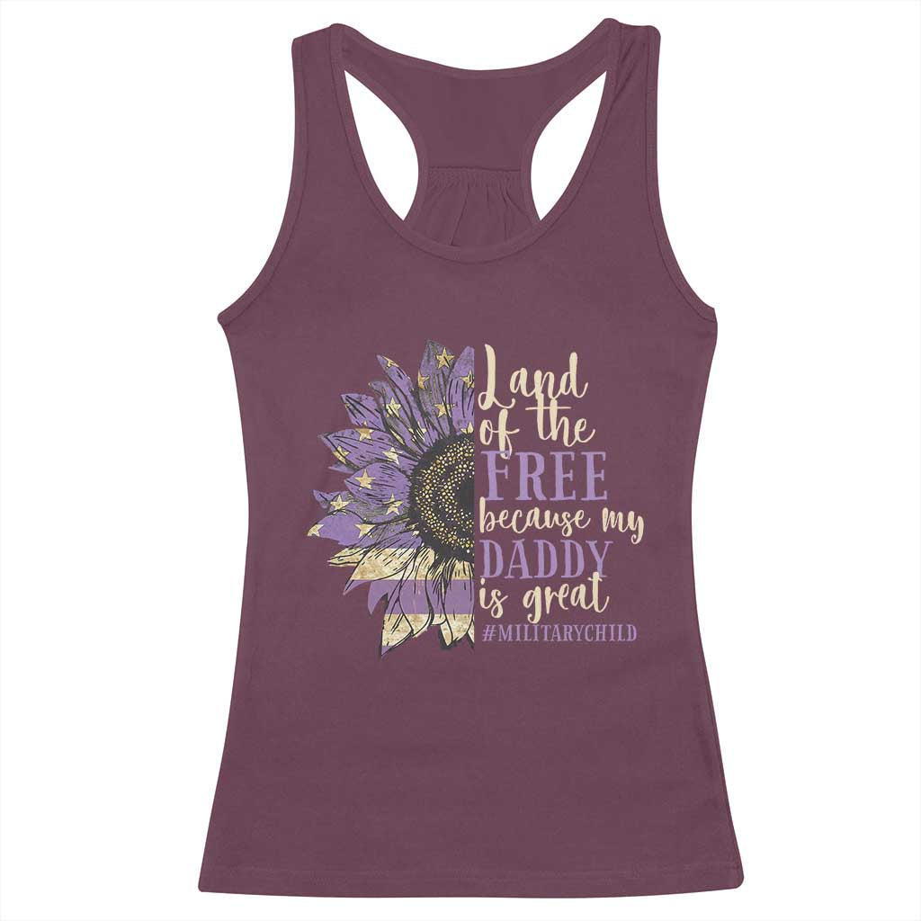 Military Child Month Racerback Tank Top Land Of The Free Because My Daddy Is Great Purple Sunflower