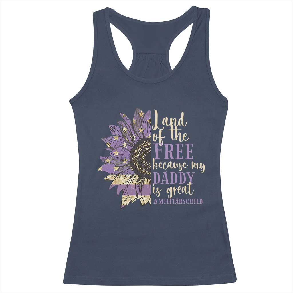 Military Child Month Racerback Tank Top Land Of The Free Because My Daddy Is Great Purple Sunflower