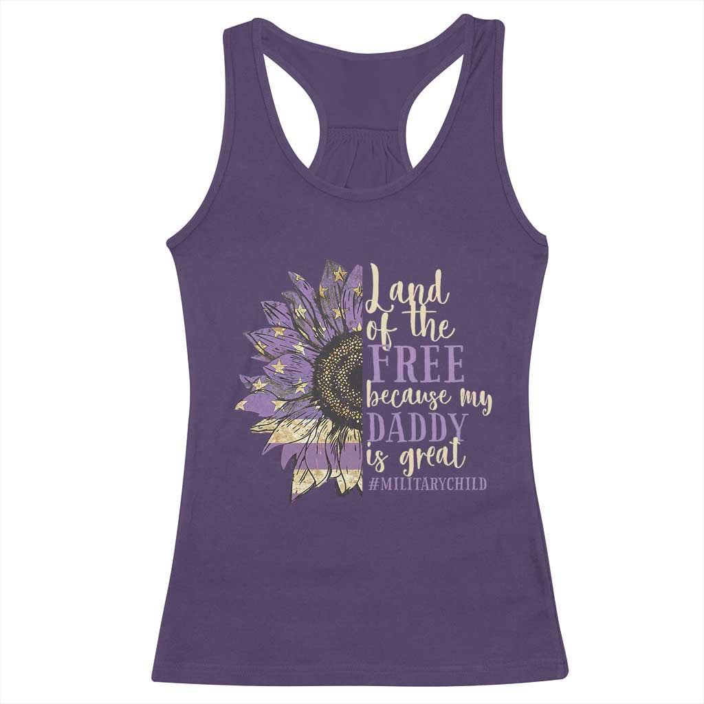 Military Child Month Racerback Tank Top Land Of The Free Because My Daddy Is Great Purple Sunflower