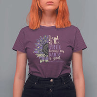 Military Child Month T Shirt For Women Land Of The Free Because My Daddy Is Great Purple Sunflower