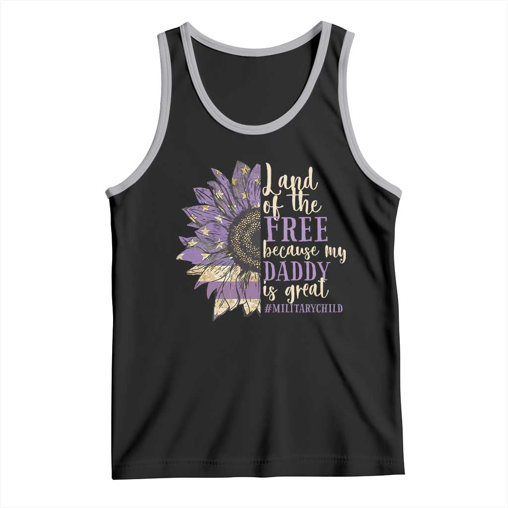Military Child Month Tank Top Land Of The Free Because My Daddy Is Great Purple Sunflower