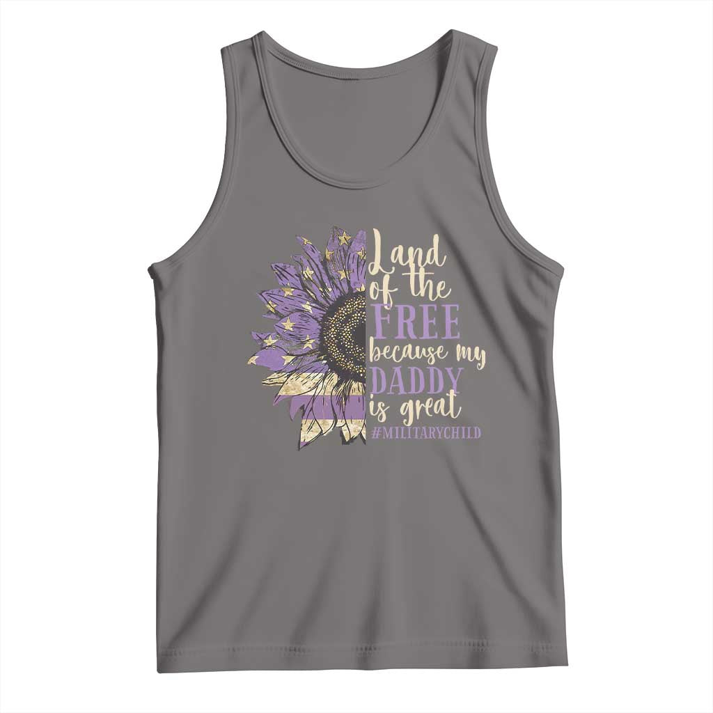 Military Child Month Tank Top Land Of The Free Because My Daddy Is Great Purple Sunflower