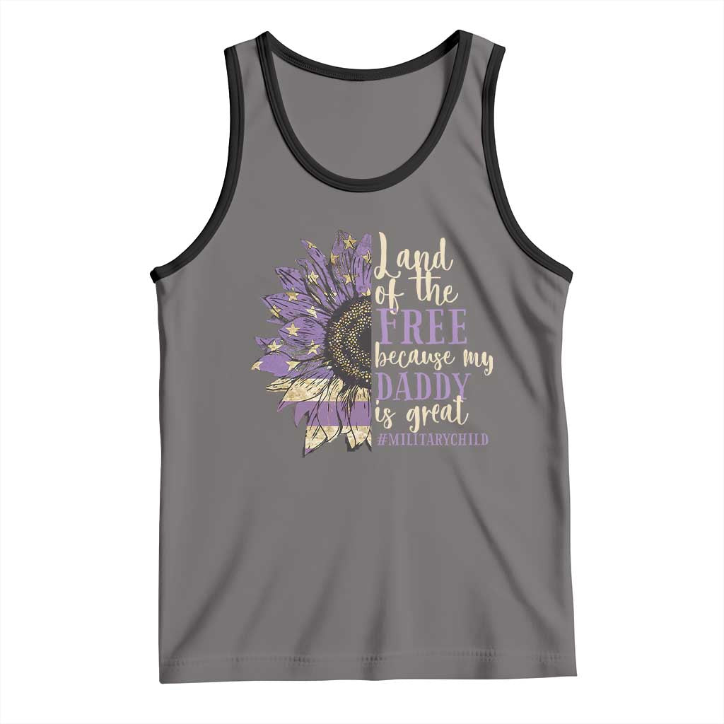 Military Child Month Tank Top Land Of The Free Because My Daddy Is Great Purple Sunflower