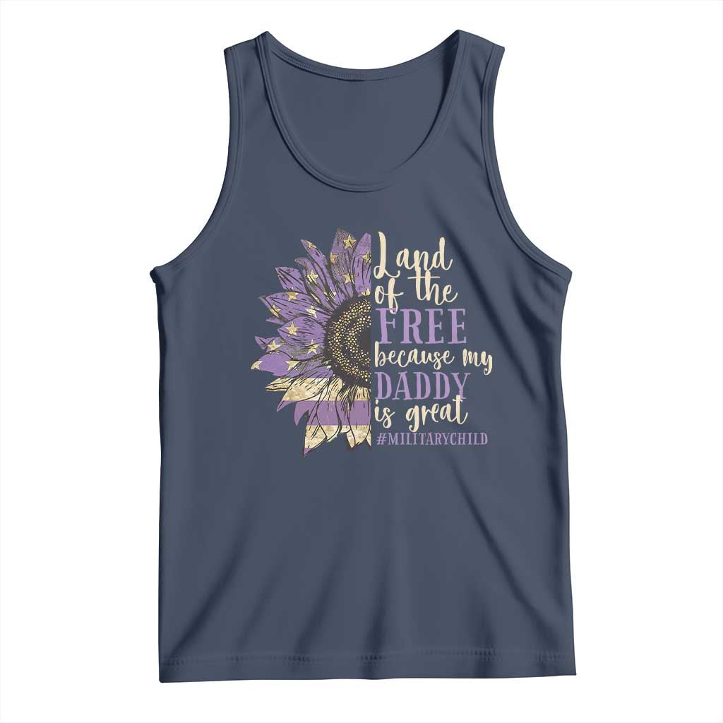 Military Child Month Tank Top Land Of The Free Because My Daddy Is Great Purple Sunflower