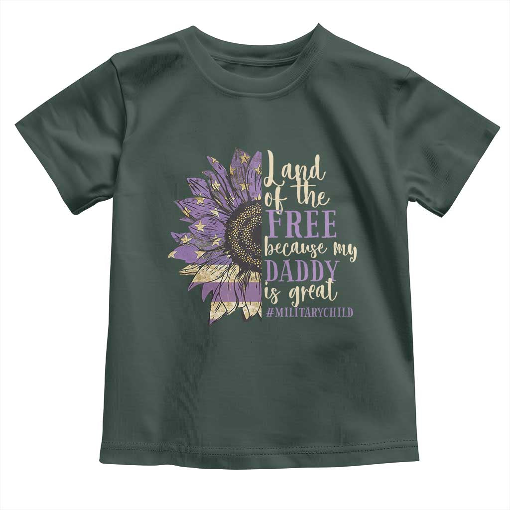 Military Child Month Toddler T Shirt Land Of The Free Because My Daddy Is Great Purple Sunflower