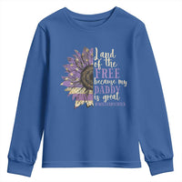 Military Child Month Youth Sweatshirt Land Of The Free Because My Daddy Is Great Purple Sunflower