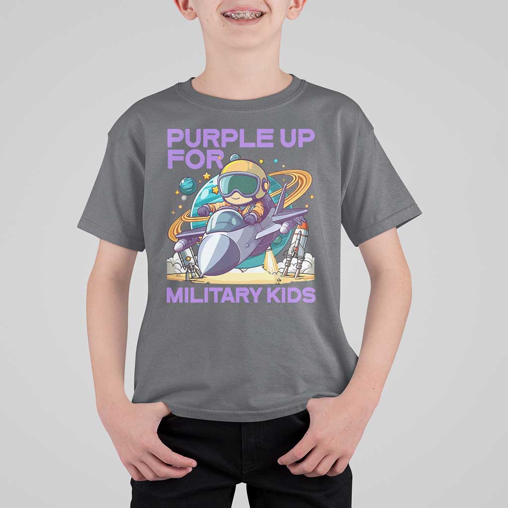 Purple Up For Military Kids T Shirt For Kid Military Child Month Astronaut Fights