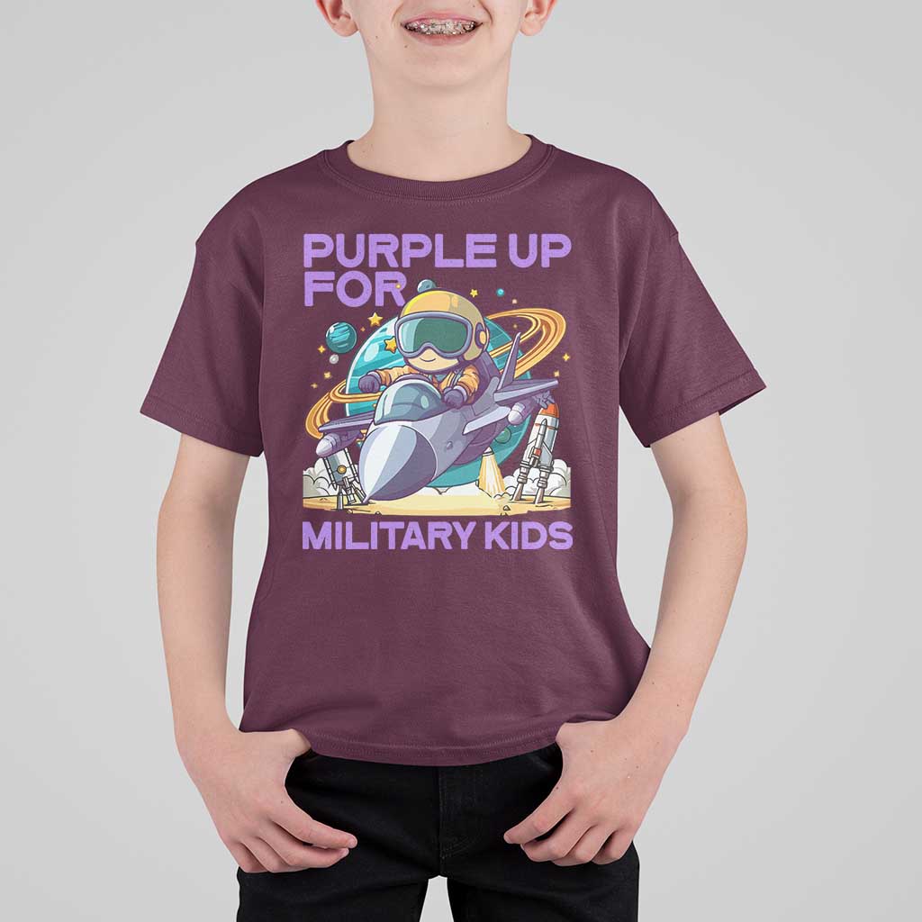 Purple Up For Military Kids T Shirt For Kid Military Child Month Astronaut Fights