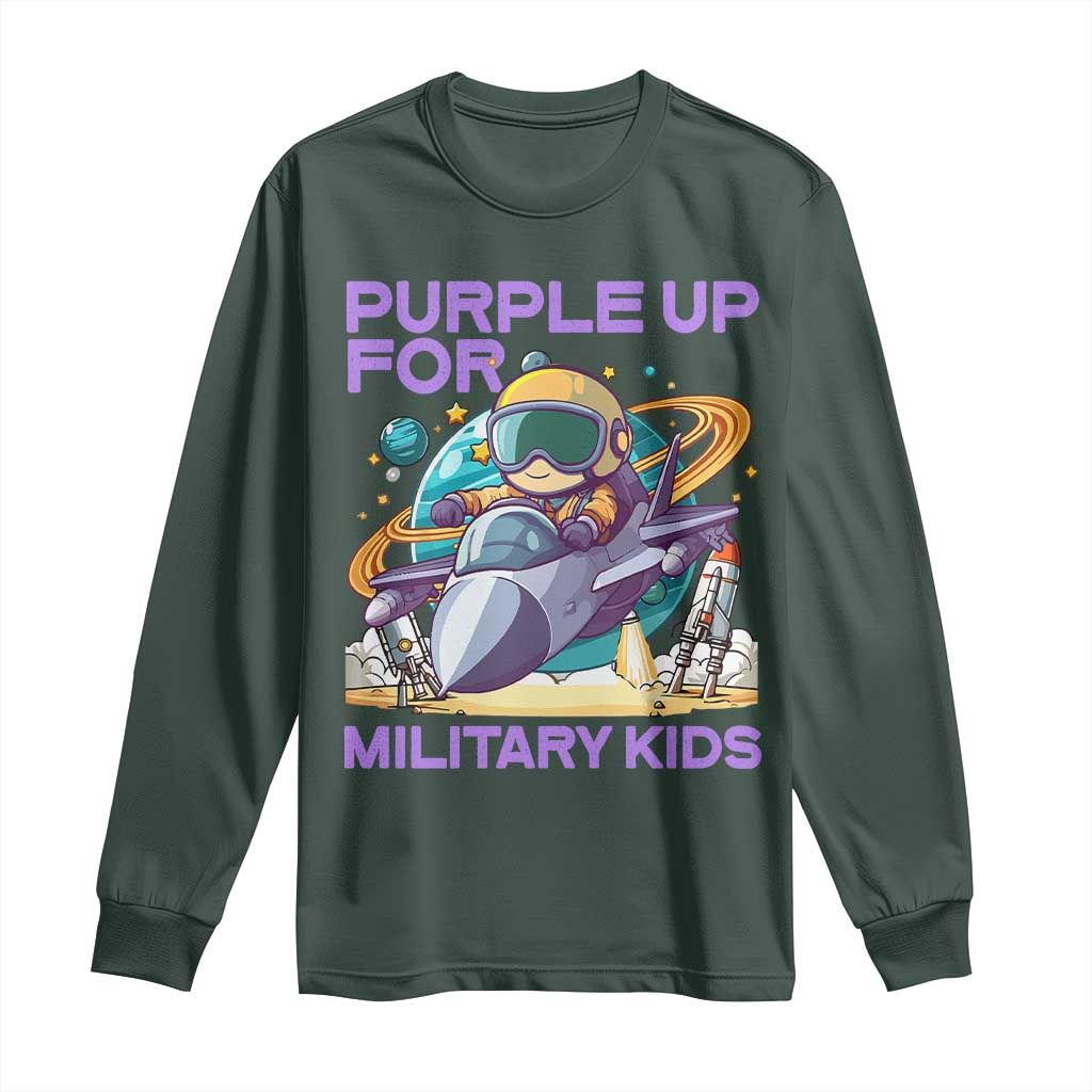 Purple Up For Military Kids Long Sleeve Shirt Military Child Month Astronaut Fights