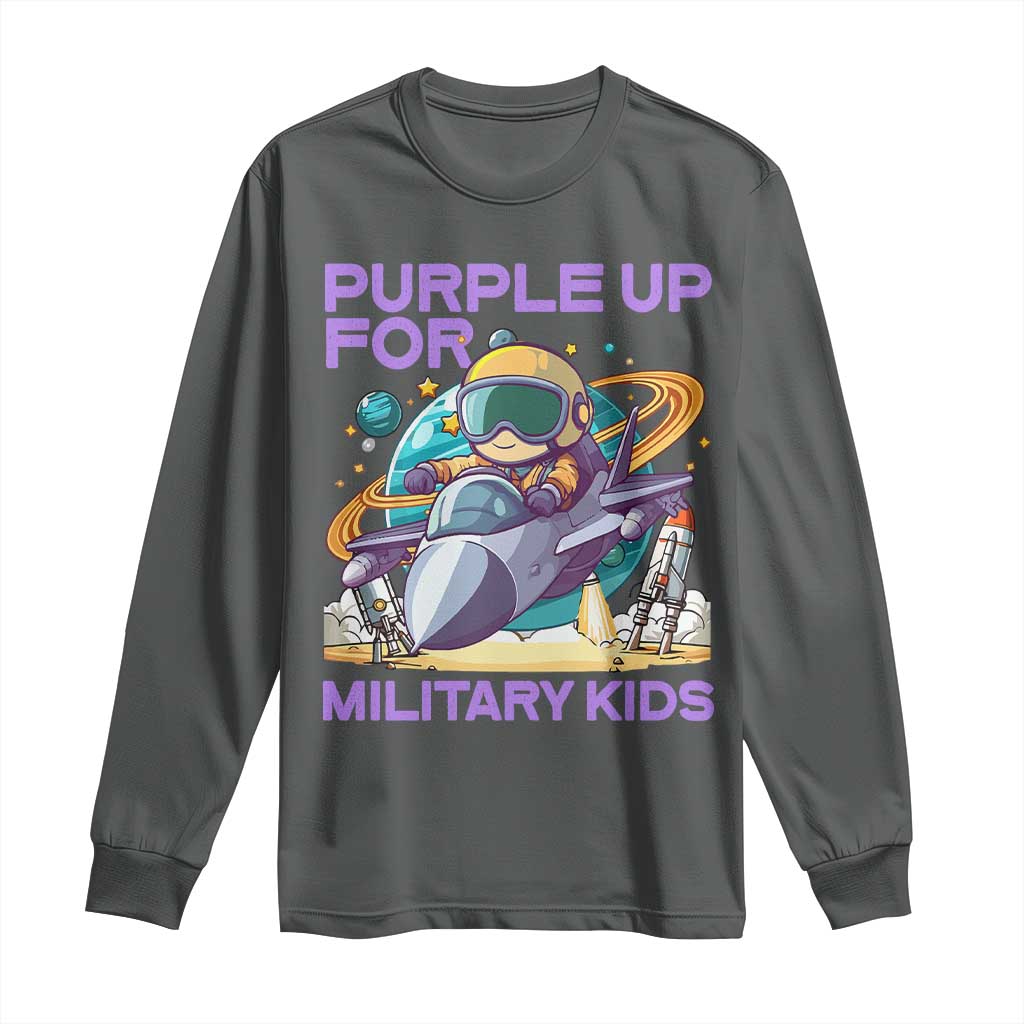 Purple Up For Military Kids Long Sleeve Shirt Military Child Month Astronaut Fights