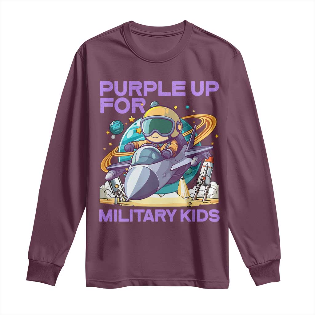 Purple Up For Military Kids Long Sleeve Shirt Military Child Month Astronaut Fights