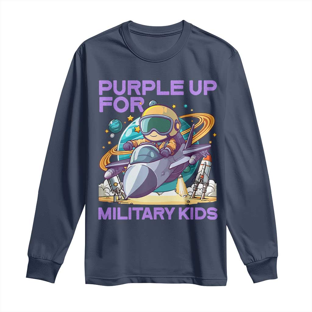 Purple Up For Military Kids Long Sleeve Shirt Military Child Month Astronaut Fights