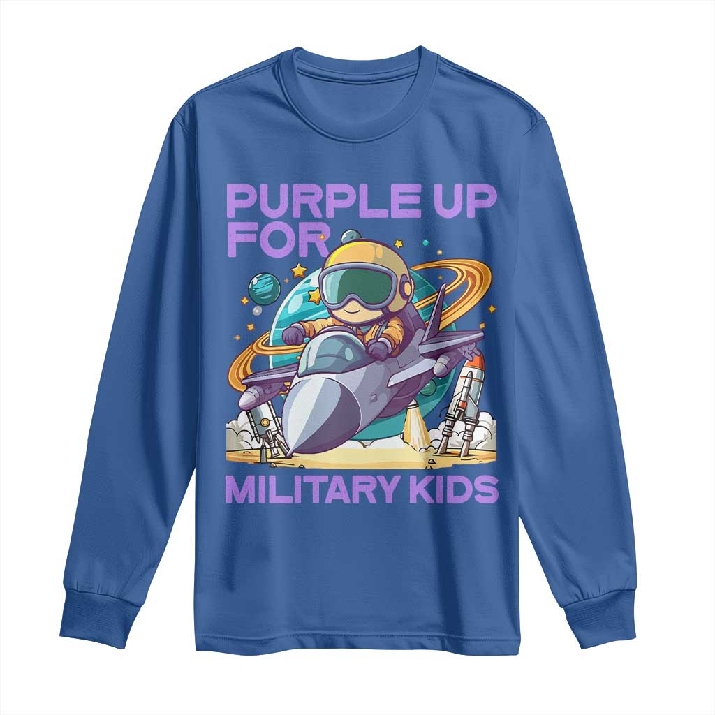 Purple Up For Military Kids Long Sleeve Shirt Military Child Month Astronaut Fights