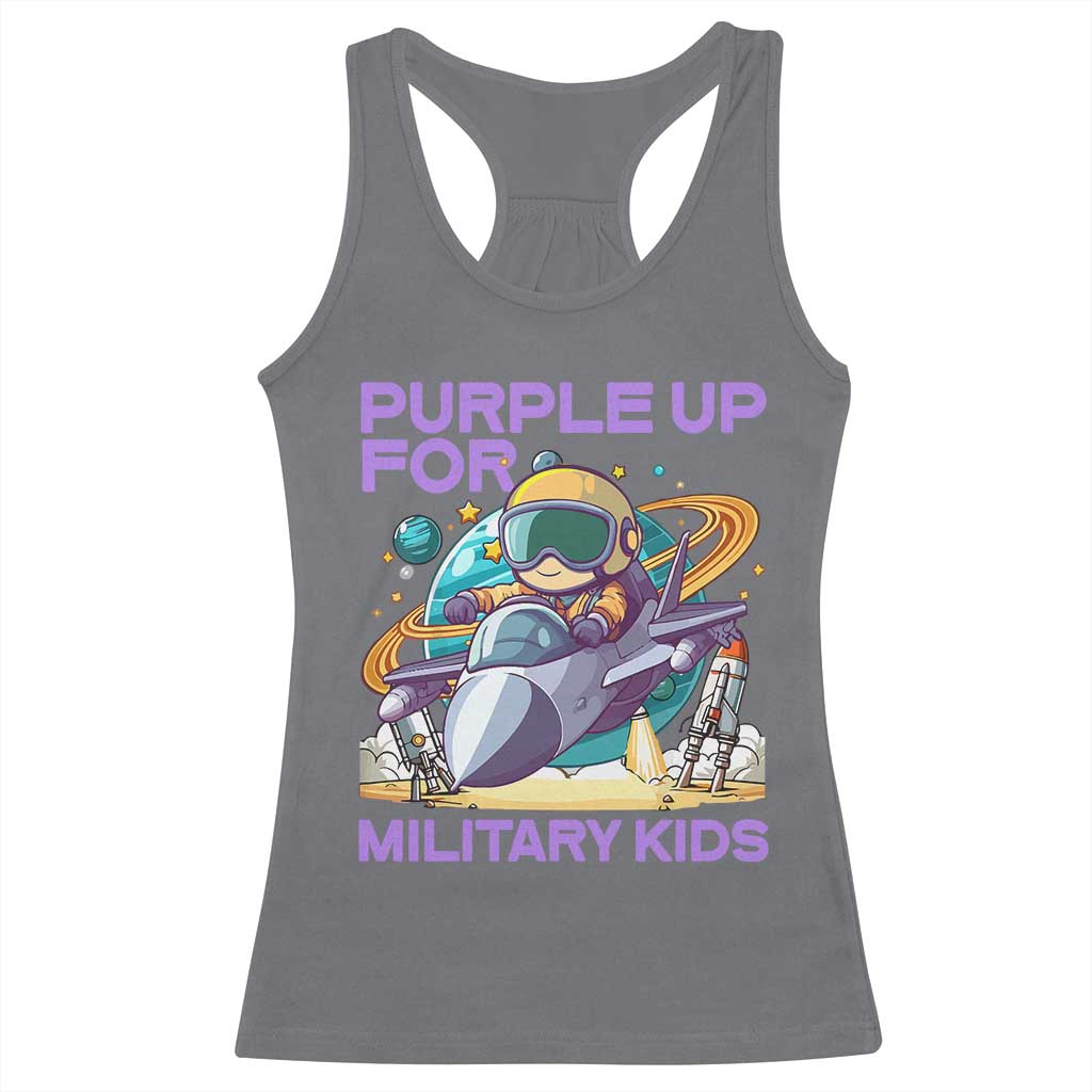Purple Up For Military Kids Racerback Tank Top Military Child Month Astronaut Fights