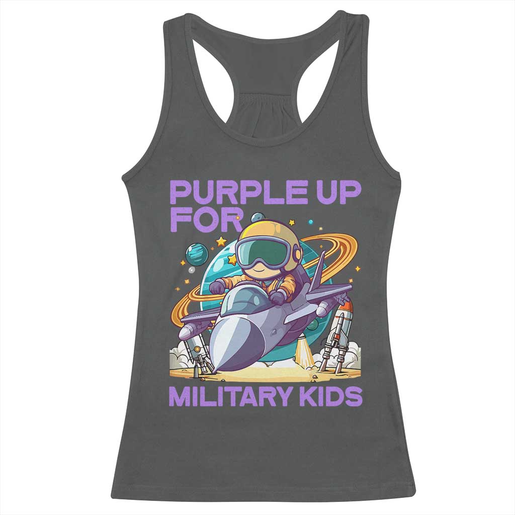 Purple Up For Military Kids Racerback Tank Top Military Child Month Astronaut Fights