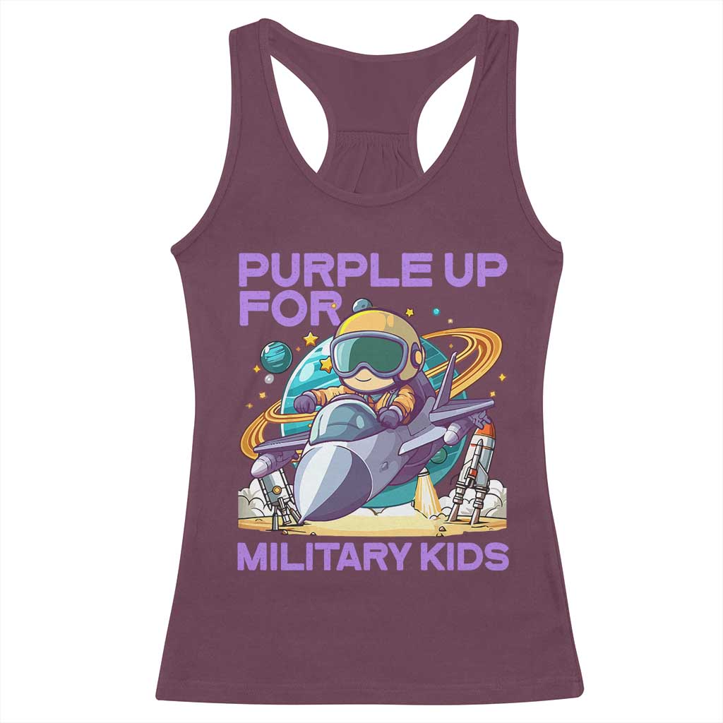 Purple Up For Military Kids Racerback Tank Top Military Child Month Astronaut Fights