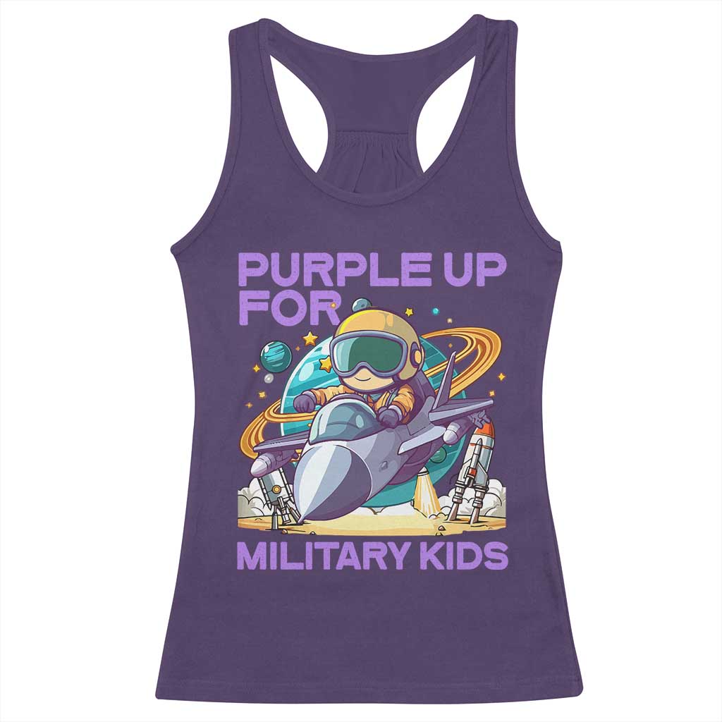 Purple Up For Military Kids Racerback Tank Top Military Child Month Astronaut Fights